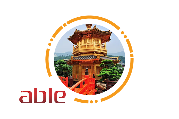 Showing the Able Business LTD logo and a historic site in Hong Kong.