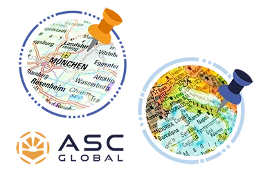 Icon representing the establishment of ASC Global GmbH in Munich, Germany, and ASC Global Italy in Italy, symbolizing its presence and operations in the regions