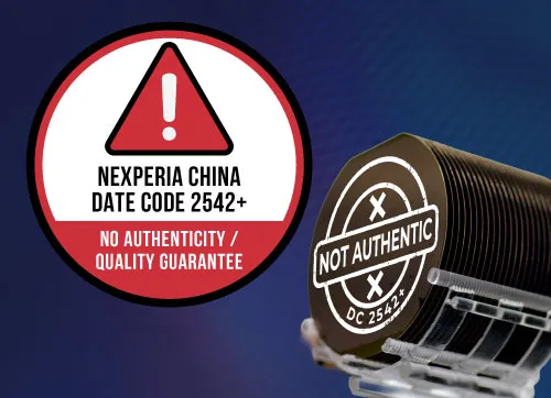 Close-up banner image illustrating the use of Nexperia components, displayed as small electronic parts resting on the surface of an automotive dashboard.