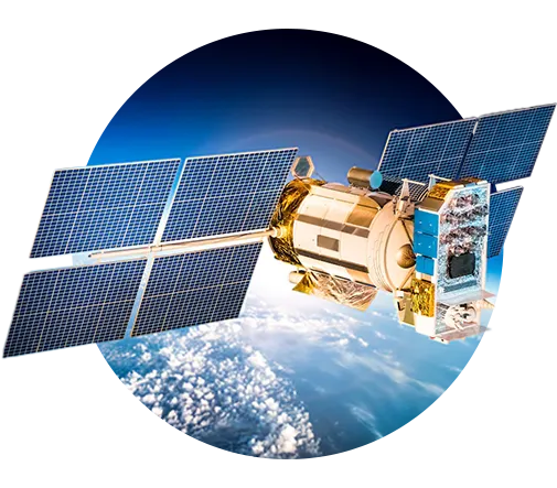 Illustration of a satellite orbiting Earth, symbolizing ASC Global's specialized services for the Aerospace and Defense industries, including high-reliability electronic components, supply chain solutions, and certified testing for mission-critical applications.