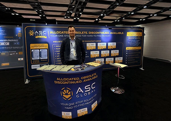 Featured image of ASC Global's booth at FMS 2026 in Santa Clara, showcasing the company's industrial memory solutions, hard-to-find memory sourcing services, and industrial-grade MicroSD manufacturing capabilities.