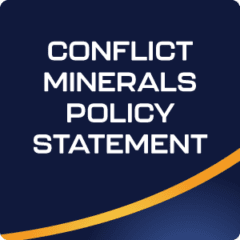 Button labeled 'Conflict Minerals Policy Statement' linking to ASC Global's commitment to ethical sourcing and avoiding the use of conflict minerals in its supply chain