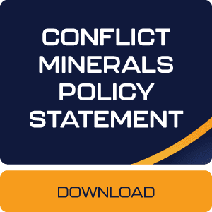 Button labeled 'Conflict Minerals Policy Statement' linking to ASC Global's commitment to ethical sourcing and avoiding the use of conflict minerals in its supply chain