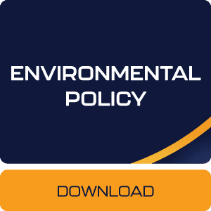 Button labeled 'Environmental Policy' linking to ASC Global's commitment to sustainable practices and minimizing environmental impact