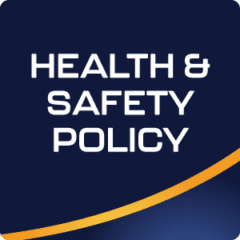 Button labeled 'Health and Safety Policy' linking to ASC Global's guidelines for ensuring a safe and healthy work environment