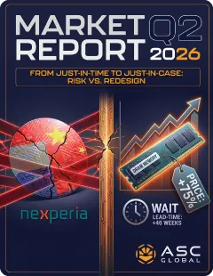 Q2 2026 electronics market report graphic covering semiconductor supply and demand trends, memory market developments, pricing fluctuations, lead times, inventory conditions, and strategic sourcing intelligence for the global electronics industry.