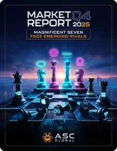 Promotional graphic for ASC Global's Q4 2025 Electronic Component Market Report featuring semiconductor supply chain analysis, component availability trends, inventory management strategies, lead-time forecasts, pricing dynamics, and global sourcing intelligence for the electronics industry.