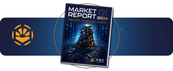Mini banner promoting ASC Global’s Electronics Market Report Q1 2026, highlighting the global memory crisis impacting availability, pricing, and electronics supply chains.