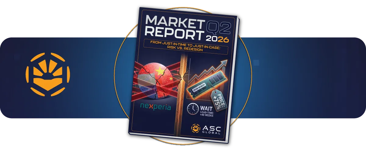Mini banner promoting ASC Global’s Electronics Market Report Q2 2026, highlighting the global memory crisis impacting availability, pricing, and electronics supply chains.
