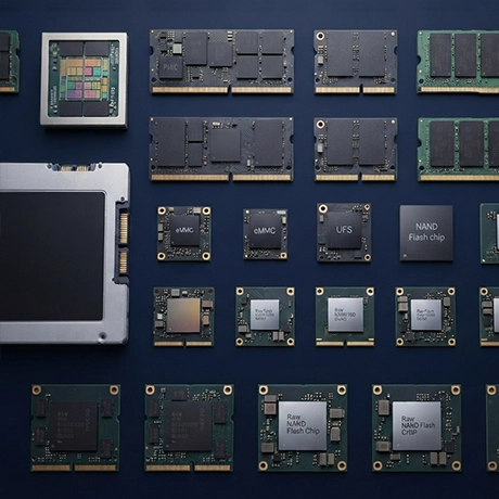 Image illustrating multiple memory products experiencing supply constraints because of AI-driven demand, including HBM, DDR5, LPDDR5X, RDIMM, enterprise SSDs, NAND Flash, eMMC, and UFS memory from leading manufacturers such as Samsung, SK hynix, Micron, Kioxia, and Western Digital. AI infrastructure continues to redirect manufacturing capacity toward data center applications, making these memory categories increasingly difficult to source.