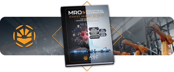 Mini banner promoting ASC Global’s MRO Market Report Q1 2026, emphasizing vendor consolidation as a key strategy for cost control and supply chain resilience.