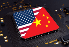 Graphic depicting U.S. trade restrictions on China, affecting semiconductor companies like Intel and Qualcomm. The image reflects ongoing challenges in the tech sector, including specific GPU exemptions and discussions about limiting advanced chip technology exports.