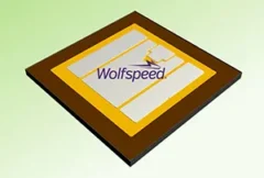 Illustration of an advanced silicon carbide power semiconductor integrated into high-voltage industrial power systems, featuring electrical grids, data center infrastructure, and power conversion equipment. The image represents Wolfspeed's commercial 10 kV silicon carbide MOSFET
