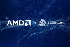 AMD AI semiconductor banner highlighting its acquisition of Taalas to strengthen AI inference capabilities and expand advanced computing technologies for data center and AI applications.