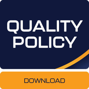 Button labeled 'Quality Policy' linking to ASC Global's commitment to maintaining high standards in quality management and operations