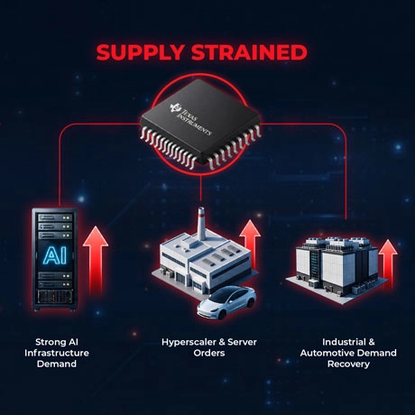 ti_shortage_blogpost_image_02 Texas Instruments supply is strained by strong AI infrastructure demand, hyperscaler and server orders, and recovering industrial and automotive demand.