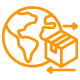 Icon representing ASC Global's shipping reach to over 177 countries, featuring a globe with directional arrows and location markers.
